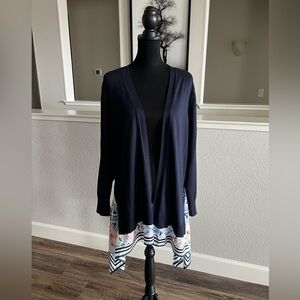 Chico’s Open Front Knit Cardigan With Contrasting Waterfall Details- Size 2 (L)
